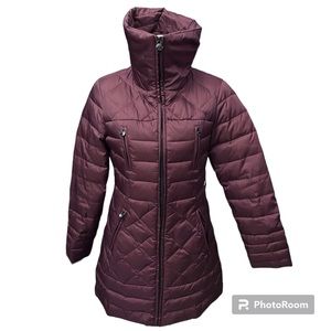 Laundry by Shelli Segal Purple Burgundy Quilted Down Long Puffer Coat - Small